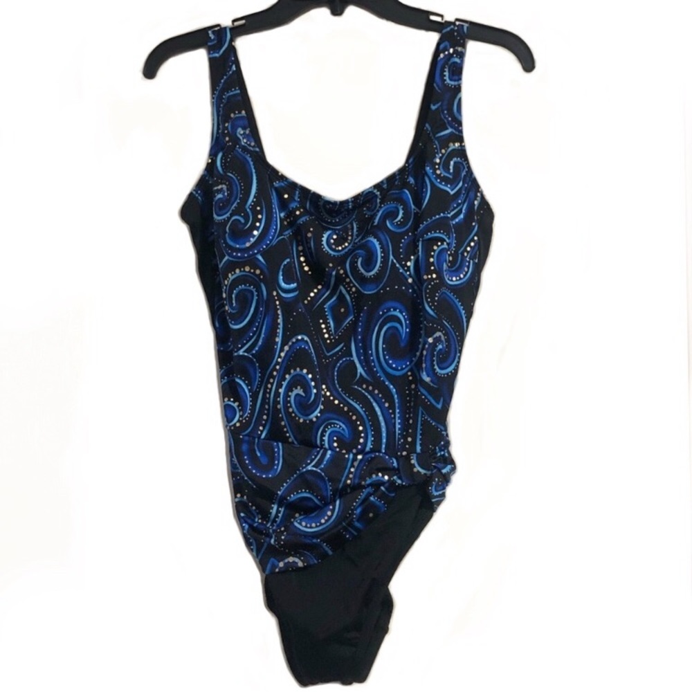 Inches Away Blue And Black One Piece Bathing Suit